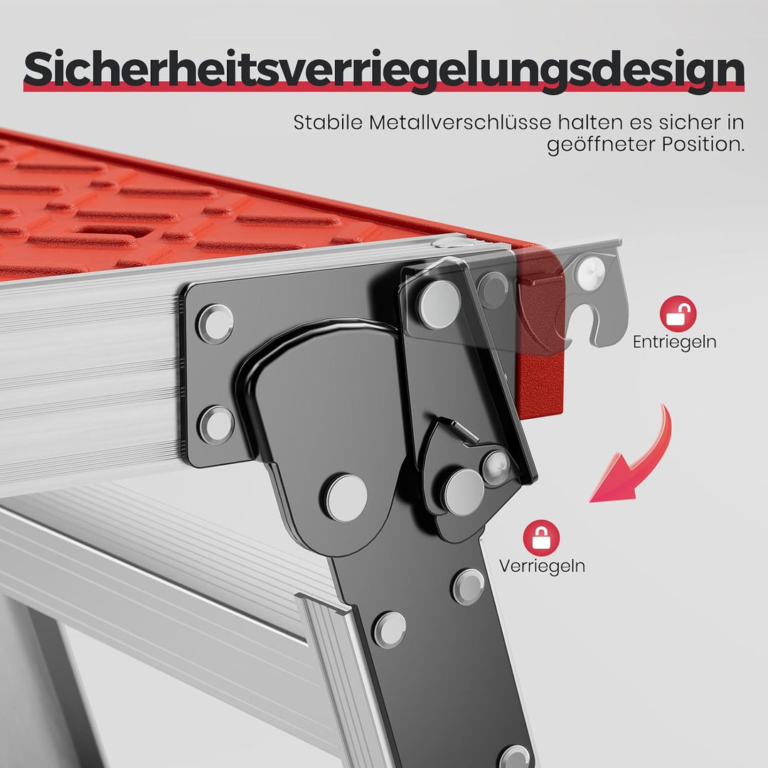 KINGRACK Klappbare Arbeitsplattform, Aluminium Stufenleiter Plattformleiter mit rutschfesten Gummifü