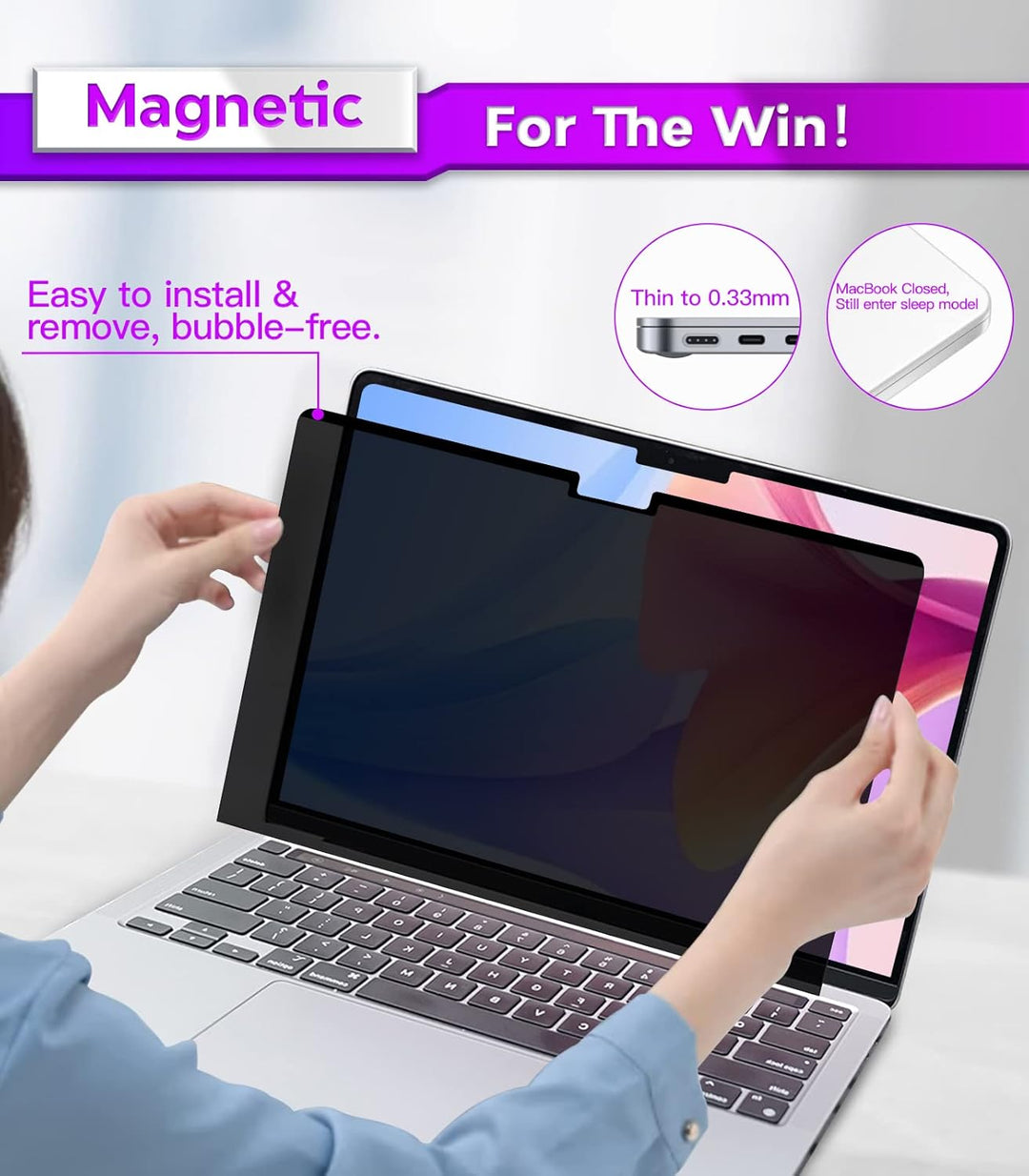 PYS® MacBook Air 34,5 cm (13,6 Zoll) Sichtschutz, magnetisch, MacBook Air M2 Sichtschutz für MacBook