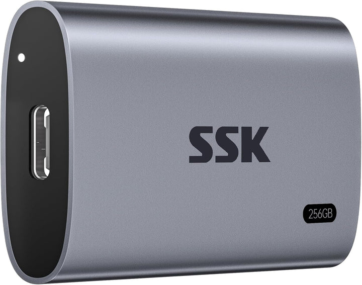 SSK Externe SSD 256GB, USB 3.2 Gen2 Portable SSD, bis zu 550 MB/s, Externe Festplatte mit USB C&A 2