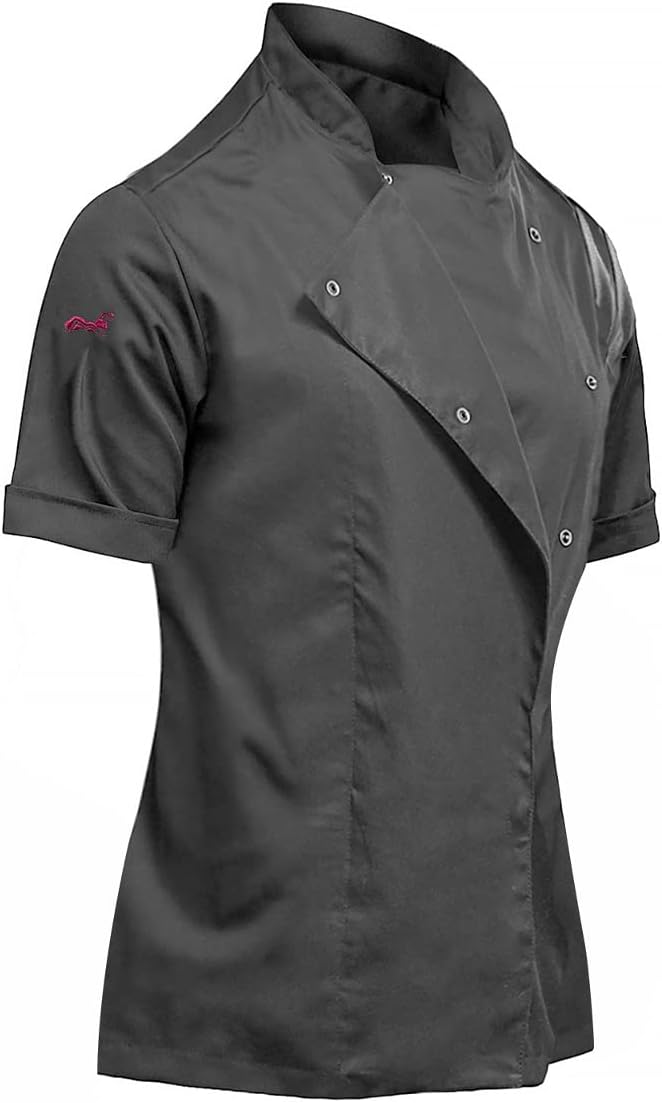 strongAnt Kochjacke Damen kurzarm Stretch mit Druckknöpfen oder Reissverschluss Kochuniform L Grau S