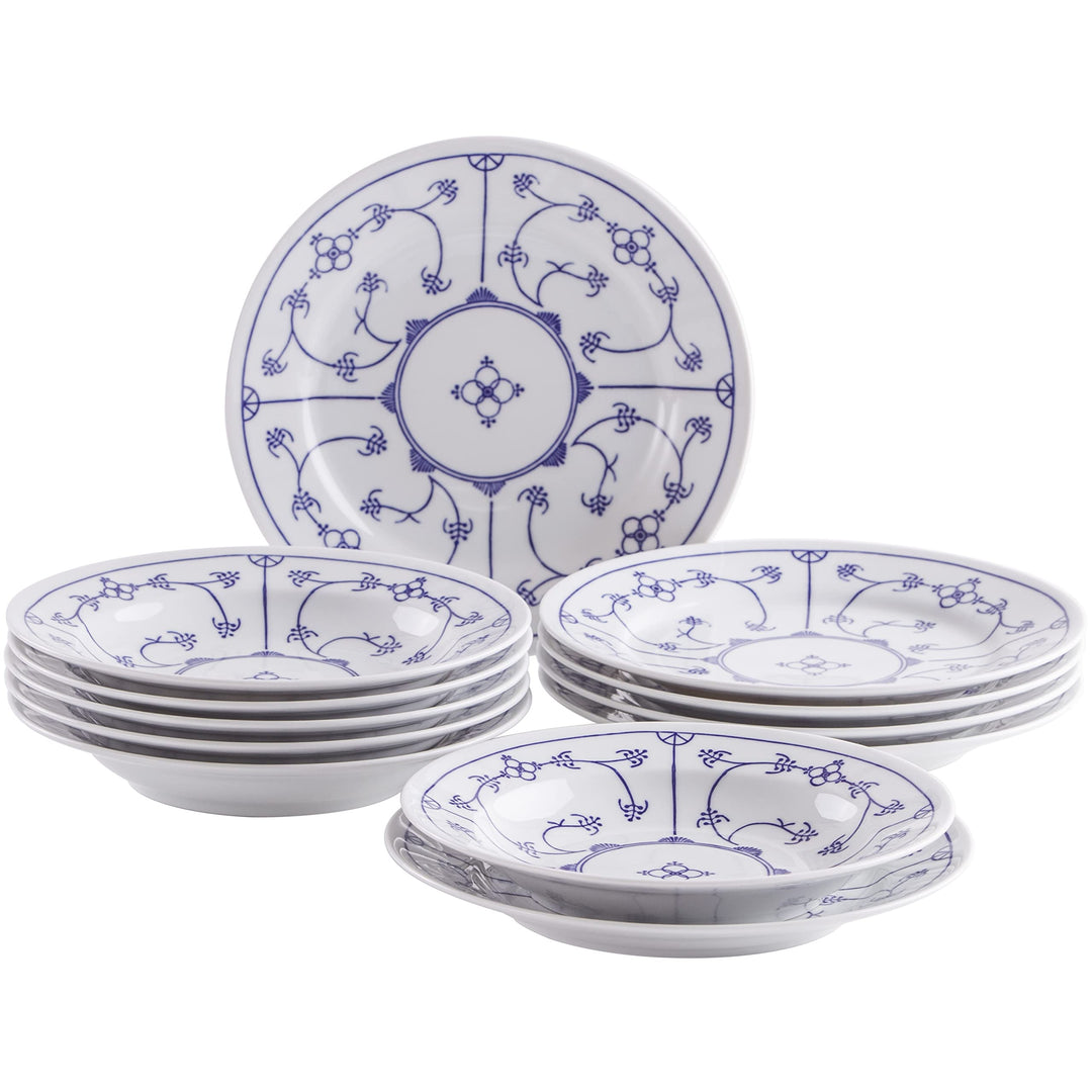 KAHLA 160620A75019H Blau Saks Tafelservice 12tlg. | Tellerset mit Strohmuster für 6 Personen aus Por