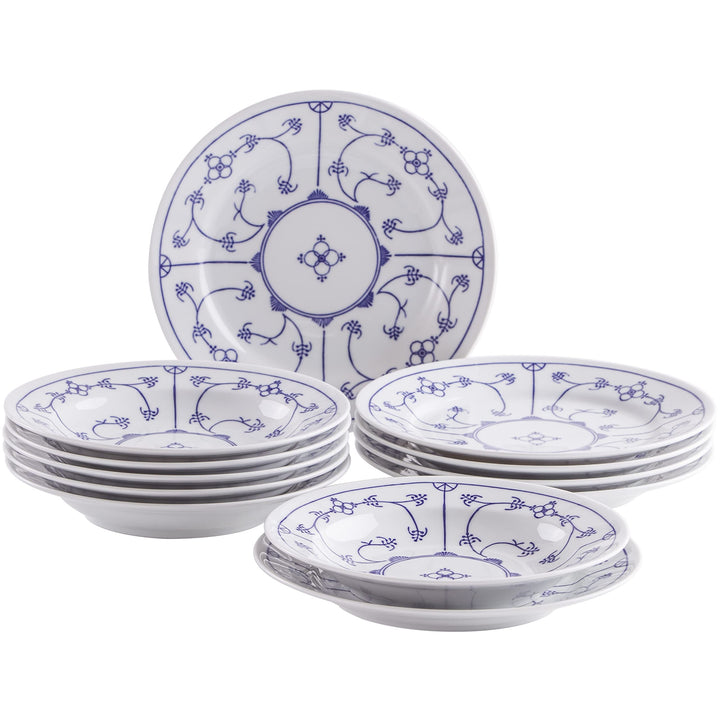 KAHLA 160620A75019H Blau Saks Tafelservice 12tlg. | Tellerset mit Strohmuster für 6 Personen aus Por