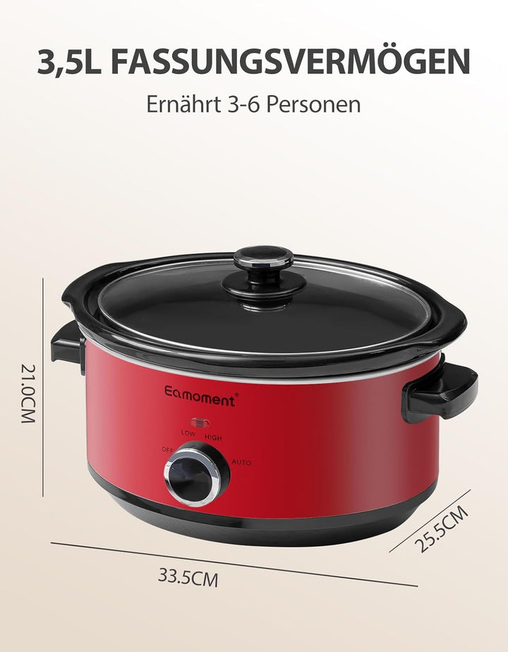 Slow Cooker, 3,5 Liter Edelstahl Schongarer mit Keramiktopf, Einstellbare Temperatur, Spülmaschinenf