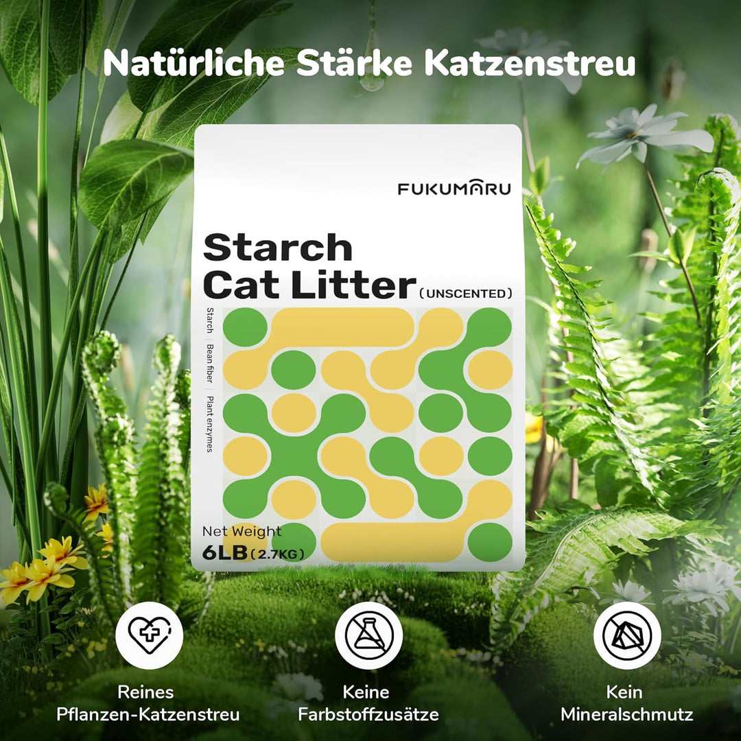 FUKUMARU Maniok Katzenstreu 10.8 kg – Starke Klumpenbildung, Staubfrei, Antihaft-Boden, 24/7 Geruchs