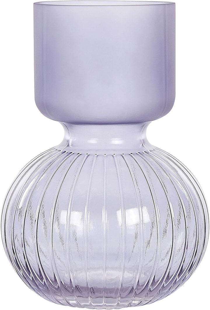Deko Blumenvase Glas violett 26 cm bauchig mit Rillen schmalem Hals Thetidio