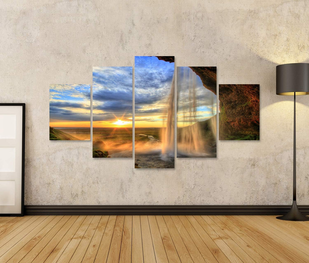 islandburner Bild auf Leinwand Seljalandfoss Wasserfall Bei Sonnenuntergang In Hdr Island Bilder Wan
