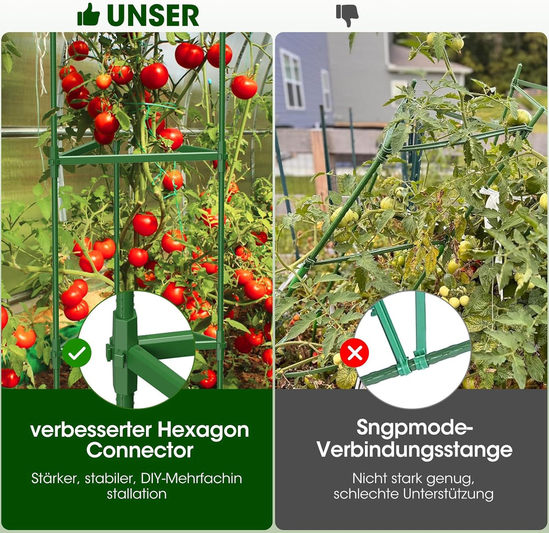 Tomaten Rankhilfe 6 Stück,bis zu 130 cm hohe Tomatenturm-Spaliere – Verbesserte Sechskantverbinder,