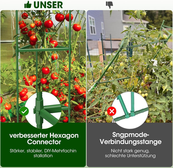 Tomaten Rankhilfe 6 Stück,bis zu 130 cm hohe Tomatenturm-Spaliere – Verbesserte Sechskantverbinder,