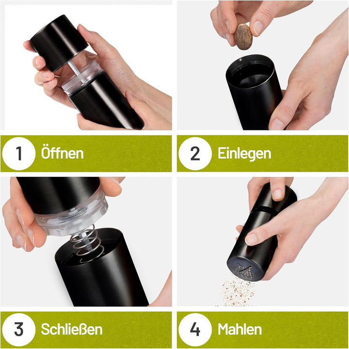 Muskatnuss Mühle mit Vorratsbehälter I Extra scharfes Mahlwerk für feinstes Muskatpulver I Muskatmüh