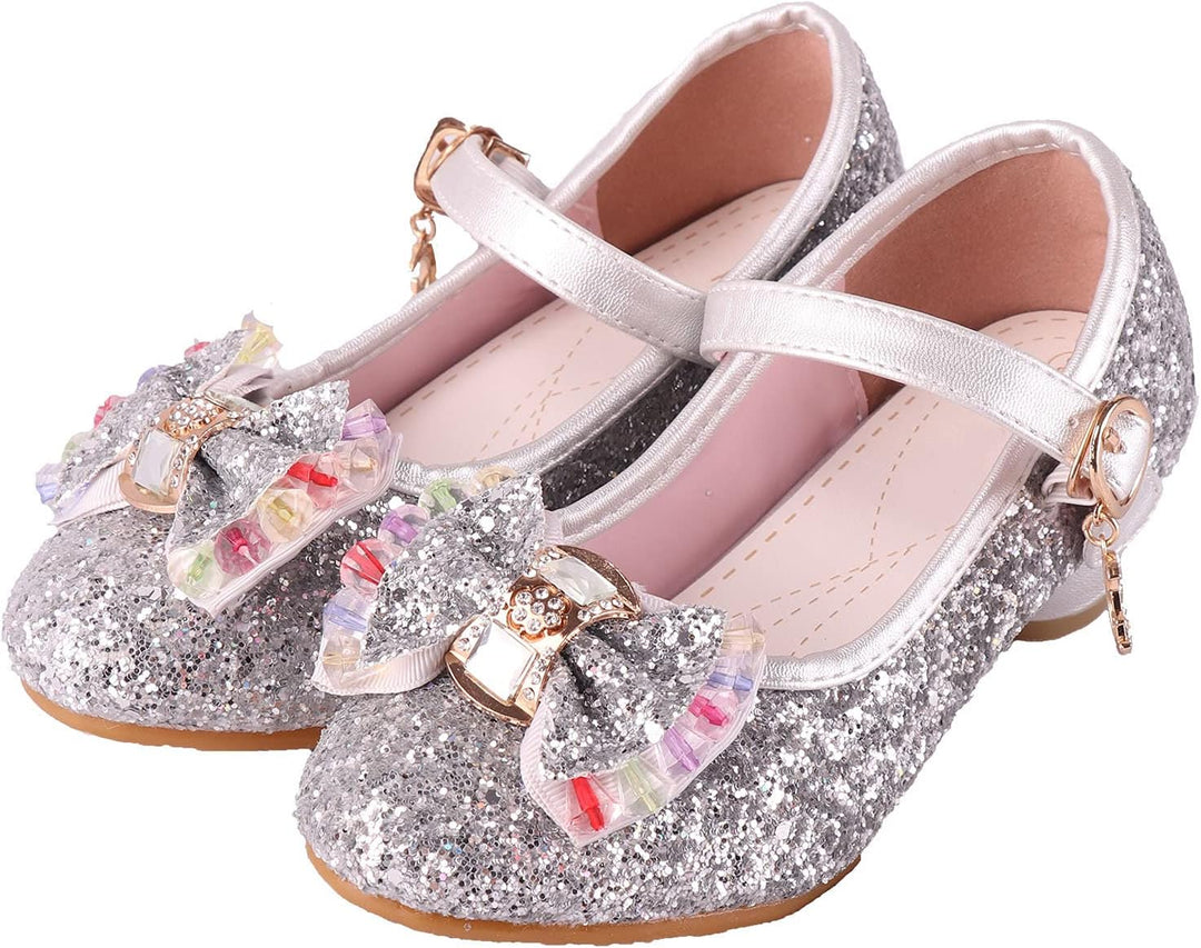 Prinzessin Schuhe Mädchen Glitzer ELSA Stöckelschuhe mit Absatz Ballerina für Party Karneval Verklei