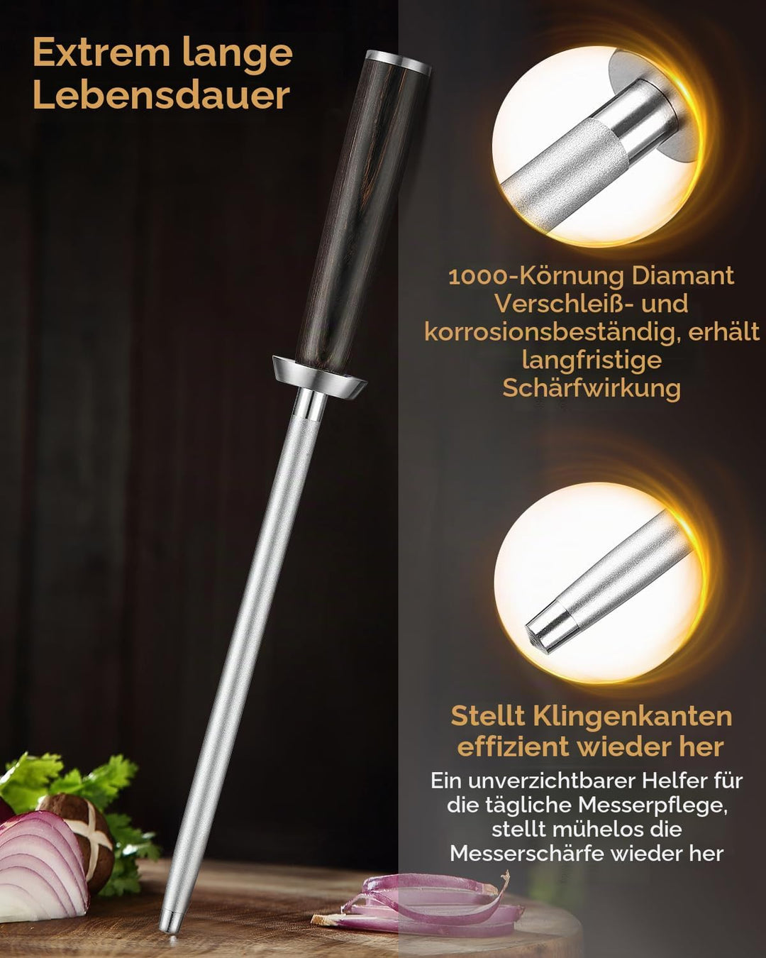 XINZUO 36.2cm Diamant Wetzstahl, Schleifstab Professionelle kohlenstoffreichem Stahl Wetzstab, für v