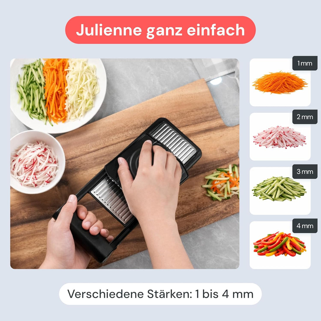 Fullstar 2-in-1 Mandoline Edelstahl Gemüsehobel - Verstellbarer Dünnschneider 1-4 mm - Mandoline mit