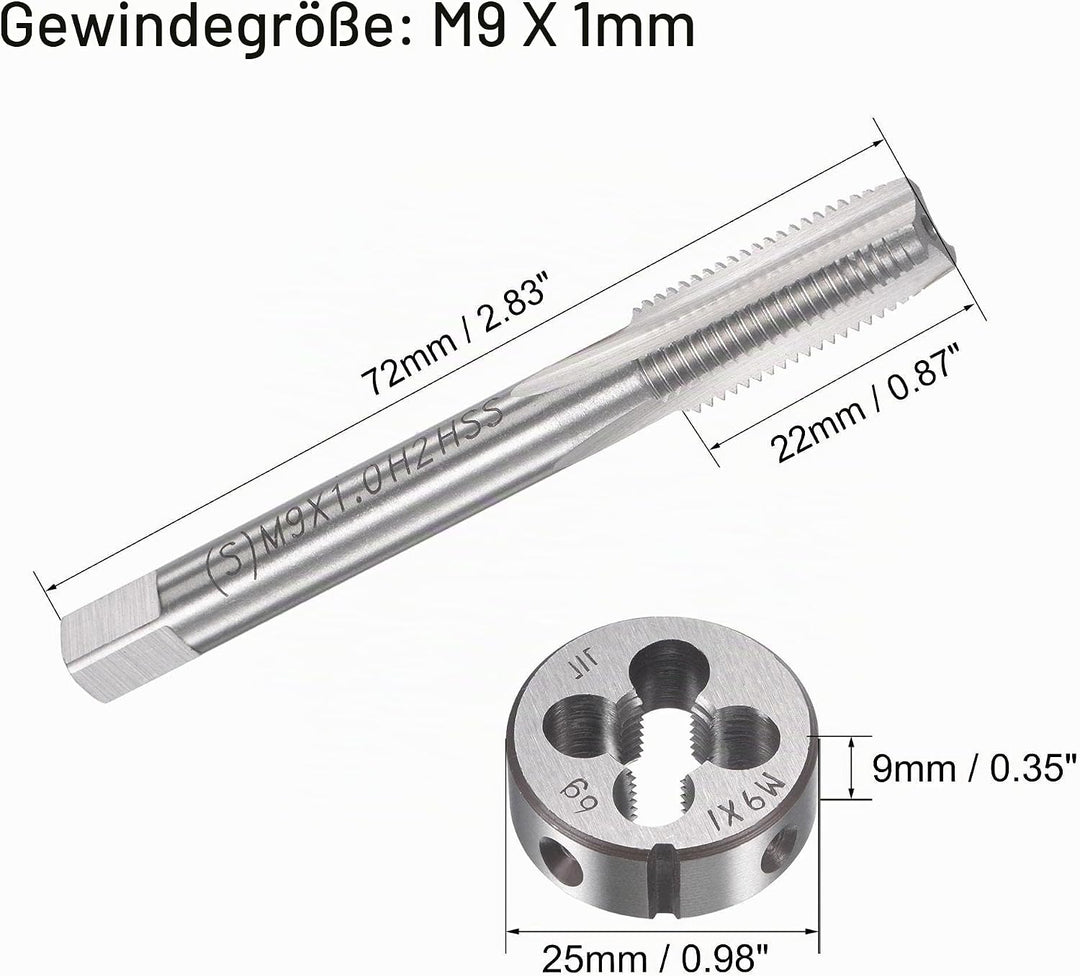 sourcing map Gewindebohrer M9 x 1mm Gewindebohrer mit Legierungswerkzeug, M9 x 1mm