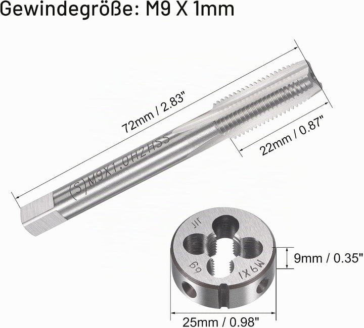 sourcing map Gewindebohrer M9 x 1mm Gewindebohrer mit Legierungswerkzeug, M9 x 1mm