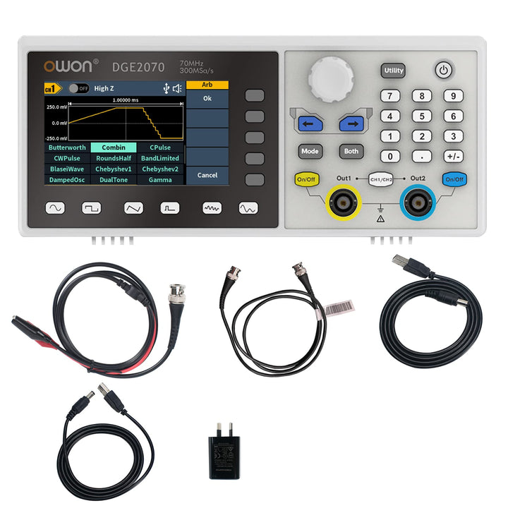 OWON DGE2070 Dual Channels 70 MHz Funktionsgenerator, 3,6 Zoll LCD-Display, tragbarer willkürlicher