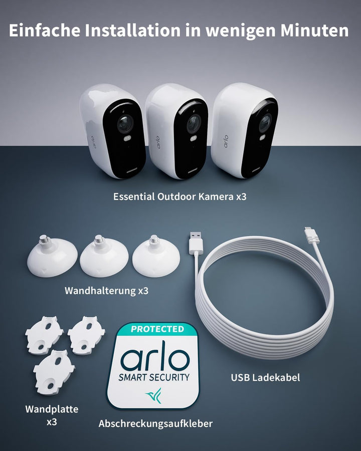 Arlo Essential 2 HD Akku Überwachungskamera Aussen WLAN, Kabellos, 1080p Video, Farbnachtsicht, Lich