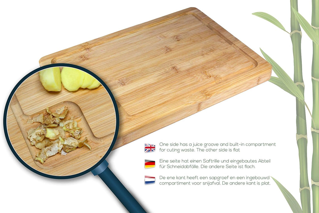 Premium Bambus Schneidebrett mit Saftrille [39,5x28x3cm] Doppelseitig Extra dickes Bambus Schneidebr