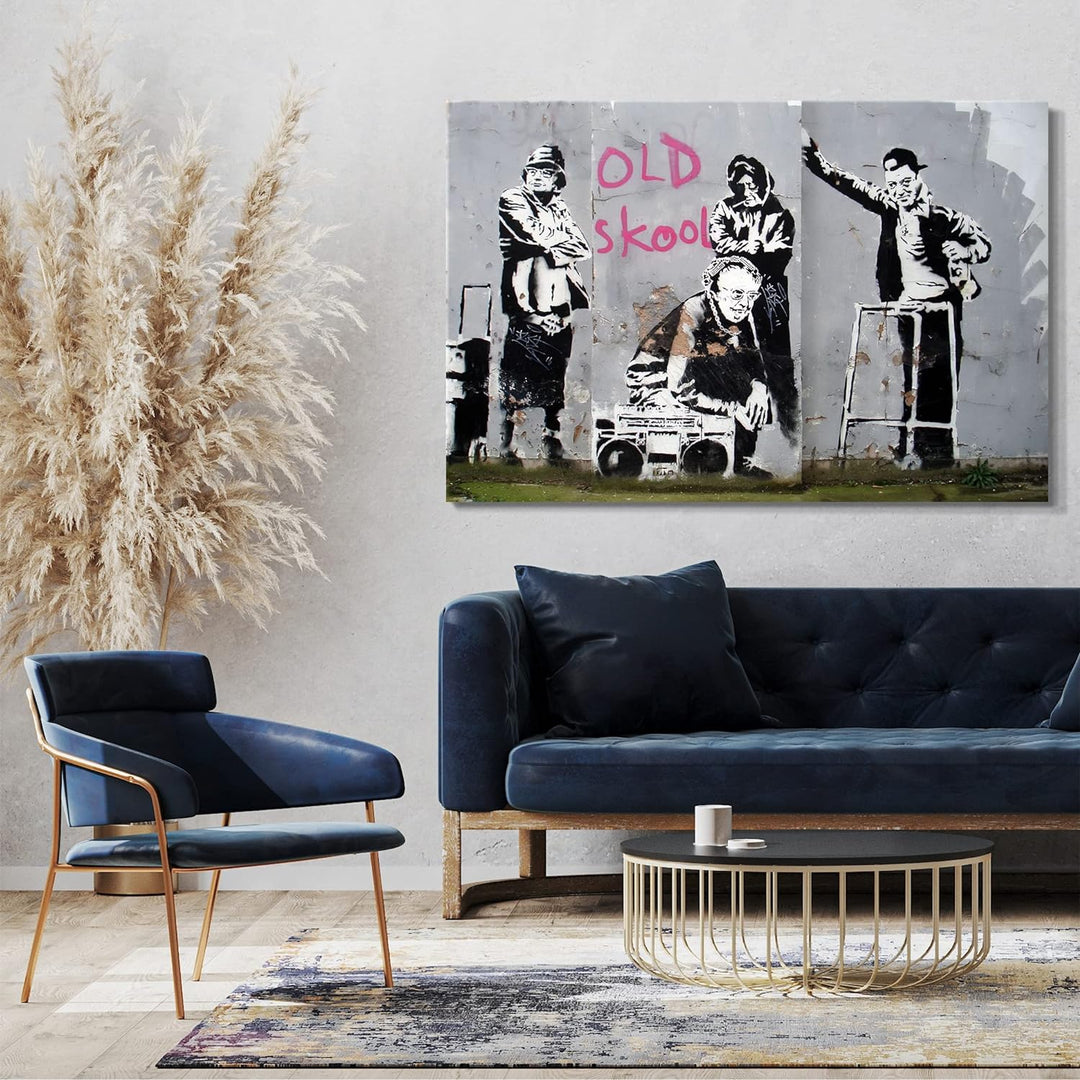 Printed Paintings Leinwand (60x40cm): Banksy - Old School Skool Alte Männer zelebrieren den real 60x