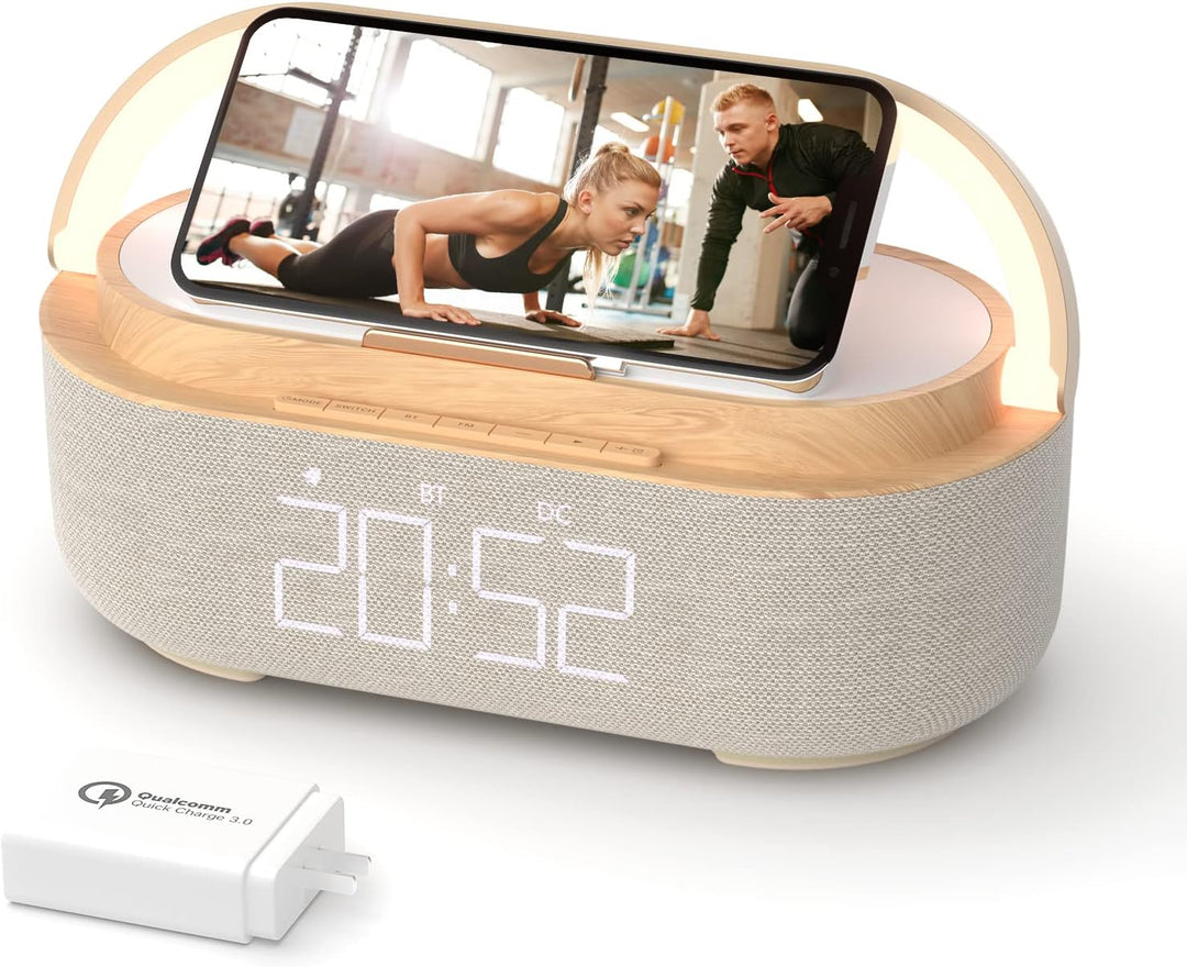 COLSUR Radiowecker Digital mit Wireless Charger, Bluetooth Lautsprecher mit USB-Ladegerät, Smart Wec