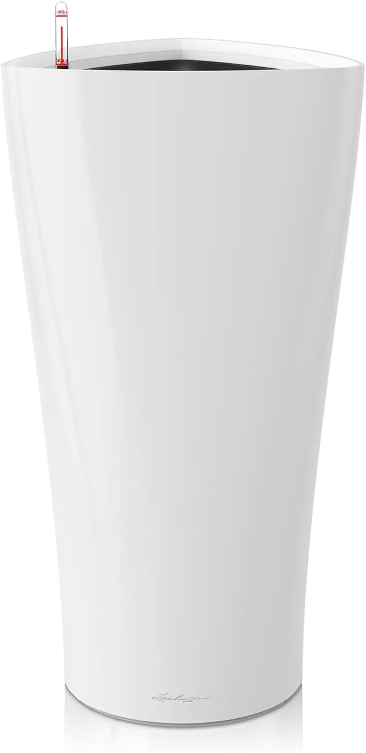 LECHUZA DELTA Premium 30 weiss hochglanz 15500 Weiss Hochglanz 29x29x56.5 cm Single, Weiss Hochglanz