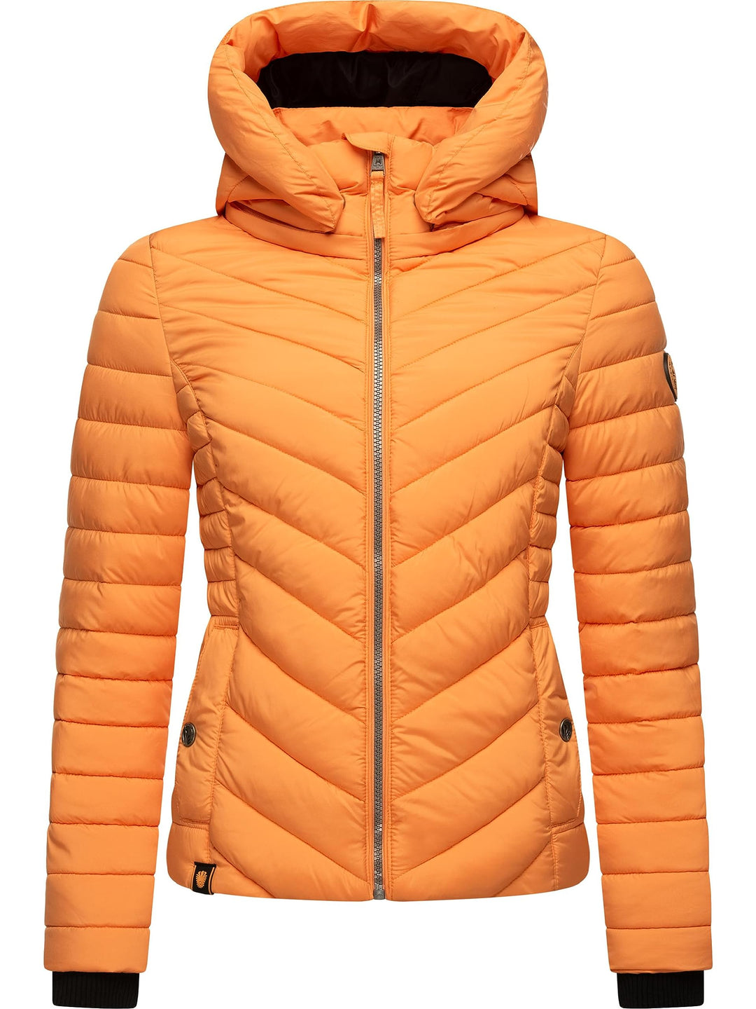 MARIKOO Damen Übergangsjacke leichte Steppjacke kurz mit Abnehmbarer Kapuze Kagomee XS-XXL, Apricot