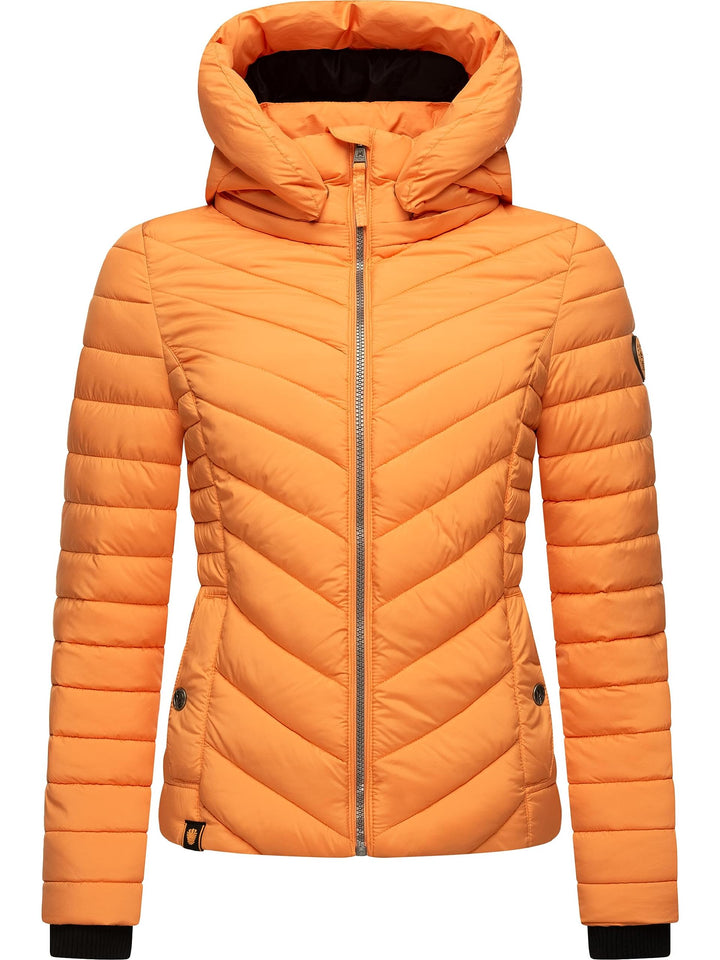 MARIKOO Damen Übergangsjacke leichte Steppjacke kurz mit Abnehmbarer Kapuze Kagomee XS-XXL, Apricot