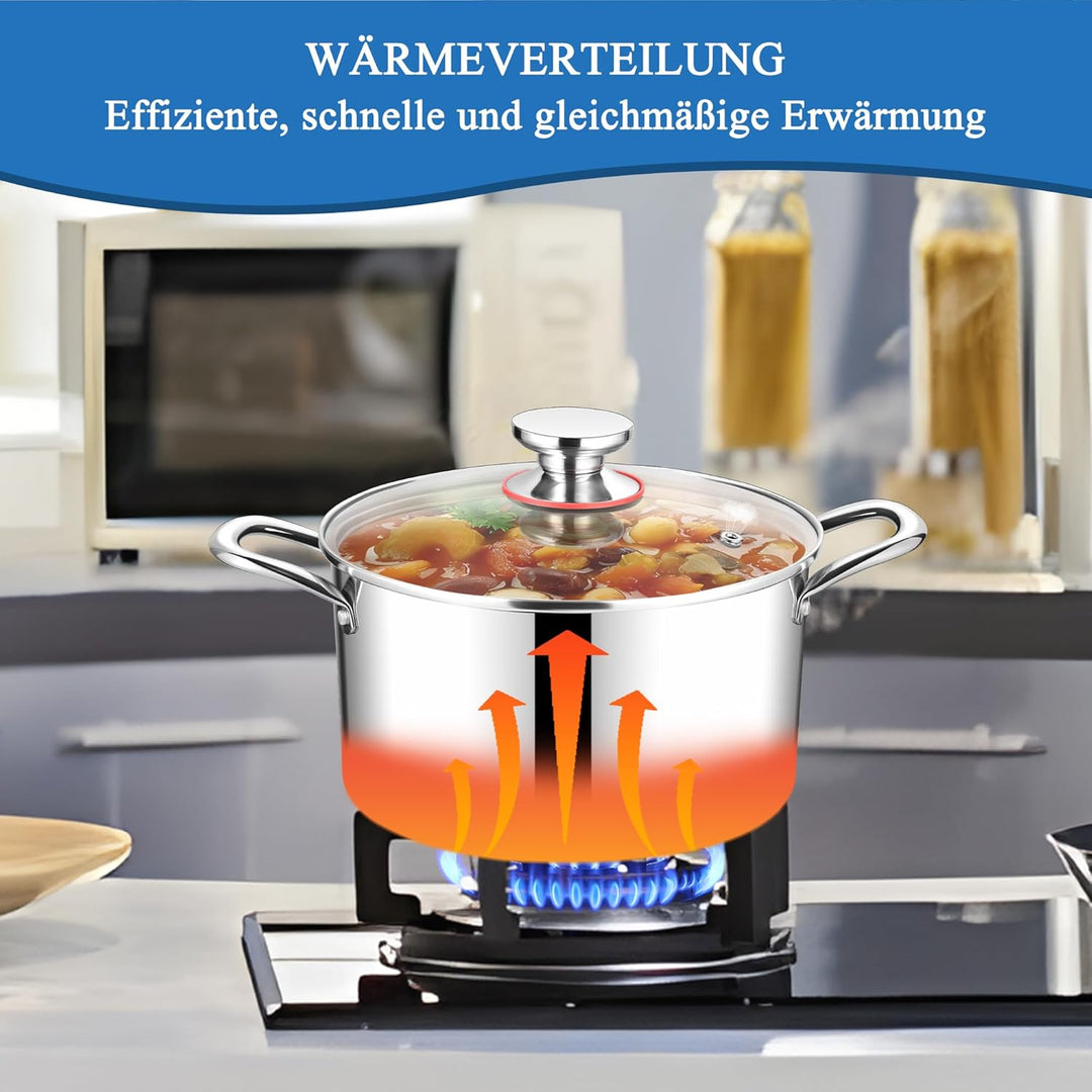 HaWare Kochtopf, 24cm Topf Induktion aus 3-Lagen Edeastahl, 5,7L Kochtöpfe Nudeltopf mit Glasdeckel