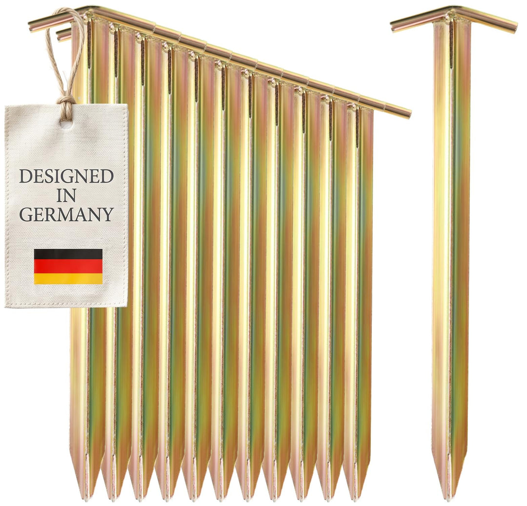com-four® 12x Zelt-Heringe aus Stahl - Lange und robuste Erdnägel mit T-Profil für Camping und Outdo
