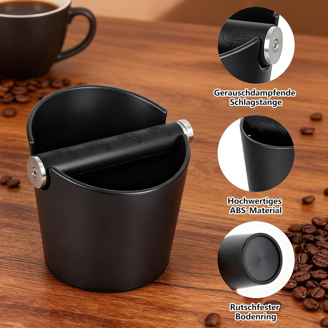 Abklopfbehälter für Siebträger, Knock Box mit Barista-Pinsel, Abnehmbare Metallstange und Rutschfest