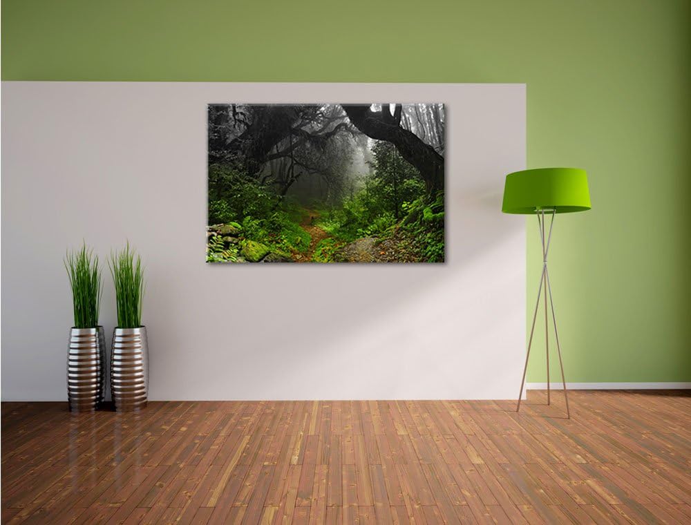 Pixxprint Mystischer Regenwald Schwarz/Weiss, Format: 100x70 auf Leinwand, riesige Bilder fertig ger