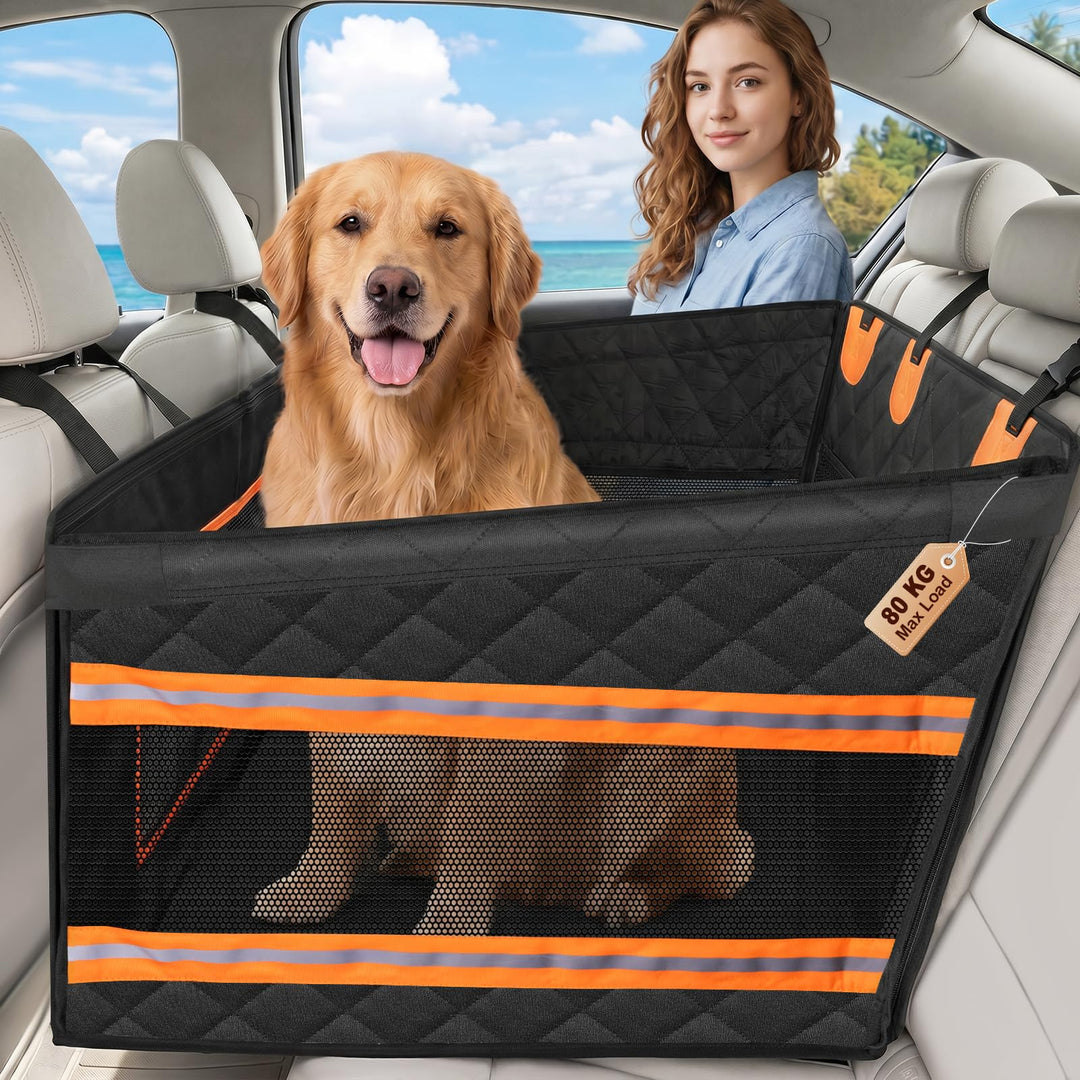 X XBEN Extra Stabiler Hunde Autositz, 50% Mehr Platz Hundesitz Auto Rückbank mit 3 Mesh-Fenstern, Ho