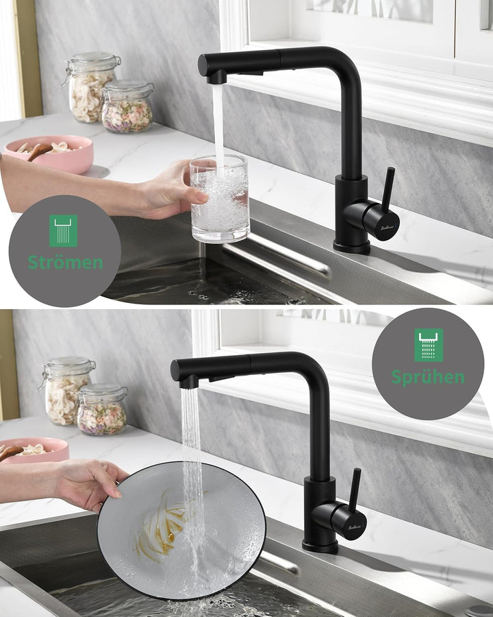 Wasserhahn Küche,Küchenarmatur Ausziehbar mit Hochdruck,Spültischarmatur Küche mit Brause Zwei Wasse