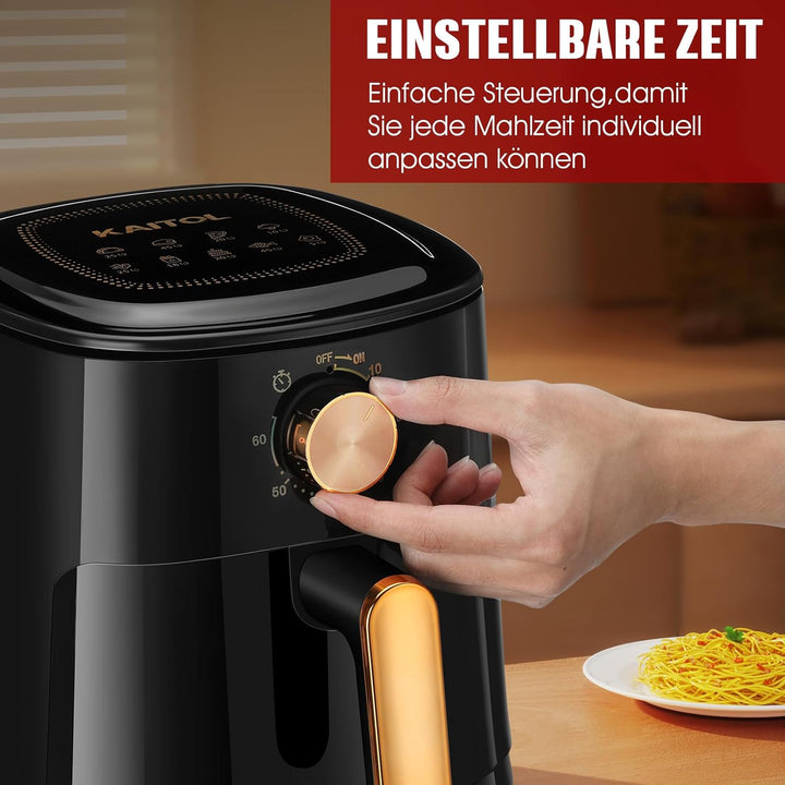 4L Heissluftfritteuse, mit Manueller Drehtaste, Spülmaschinenfest, Gesundes Kochen Ohne Öl und mit W