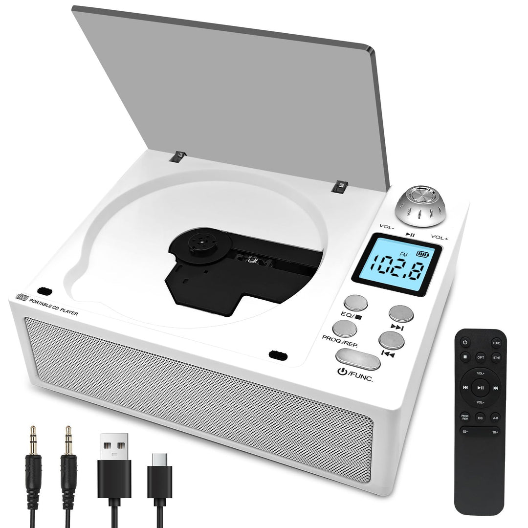 Tragbarer CD-Player mit Bluetooth 5.3 Sender & Empfänger, 4000mAh Akku, HiFi-Sound, USB/TF/AUX, LED-