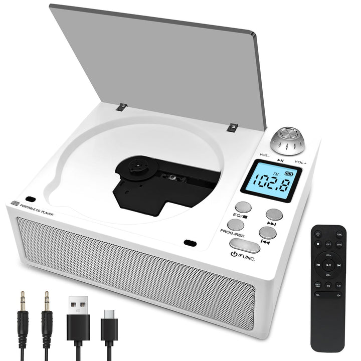 Tragbarer CD-Player mit Bluetooth 5.3 Sender & Empfänger, 4000mAh Akku, HiFi-Sound, USB/TF/AUX, LED-