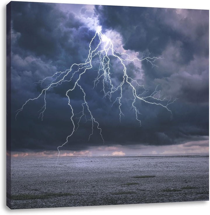 Gewitter über Meer, Format: 70x70 auf Leinwand, XXL riesige Bilder fertig gerahmt mit Keilrahmen, Ku