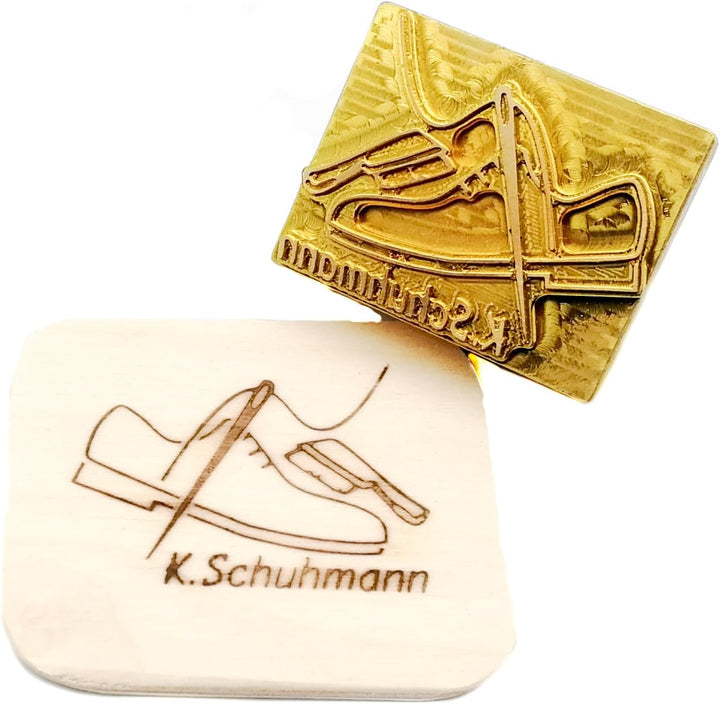 elektrischer Brandstempel mit deinem Schriftzug im Motiv "Schuhmacher" für Leder, Holz, Pappe - pers