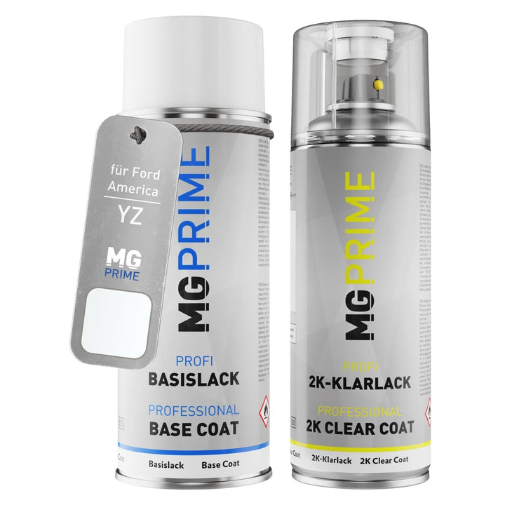 MG PRIME Autolack 2K Spraydosen Set für Ford America YZ / 4WFAWHA Oxford White/Liquid Weiss Basislac