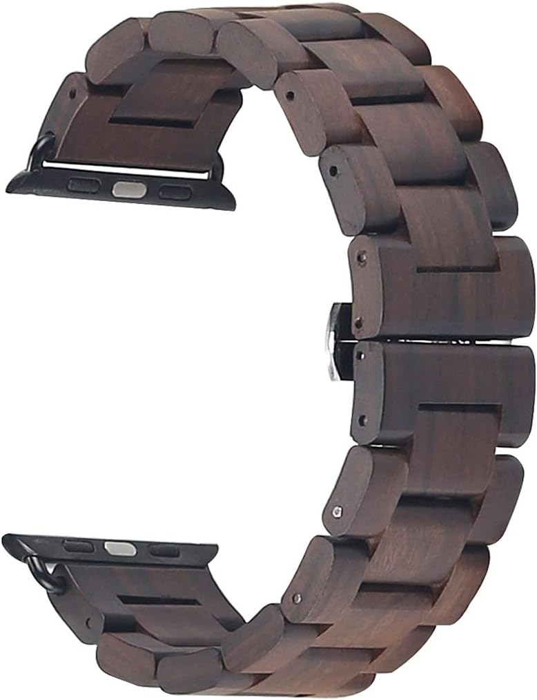 AIYIBEN Uhrenarmband aus Holz 42mm/44mm/45mm/49mm mit Schmetterlingsschnalle aus Edelstahl, kompatib