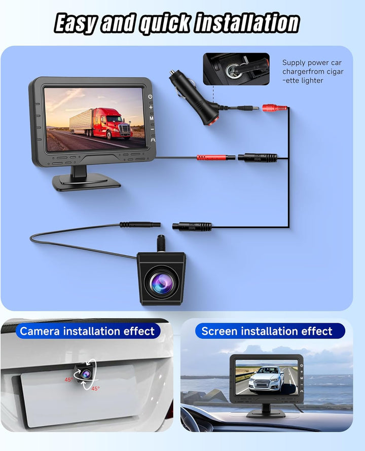 VECHTEL Rückfahrkamera Kable mit 4.3-Zoll-HD-Bildschirm, IP68 Nachtsicht Drehbar Rückfahrkamera mit