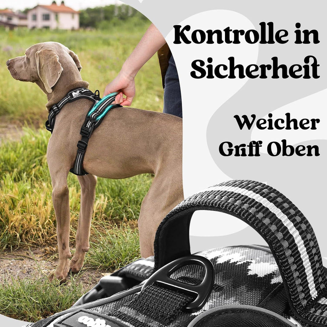 rabbitgoo Hundegeschirr Grosse Hunde Leichtes Anlegen, XL, Bergschwarz | Anti Zug, Ohne Kopfdurchzug