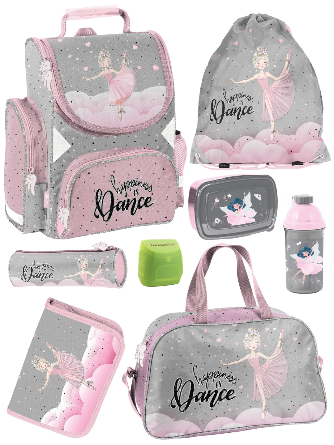 Familando Ballerina Mädchen Schulranzen-Set 6 TLG | Ranzen 1. Klasse | Schultasche mit Sportbeutel,