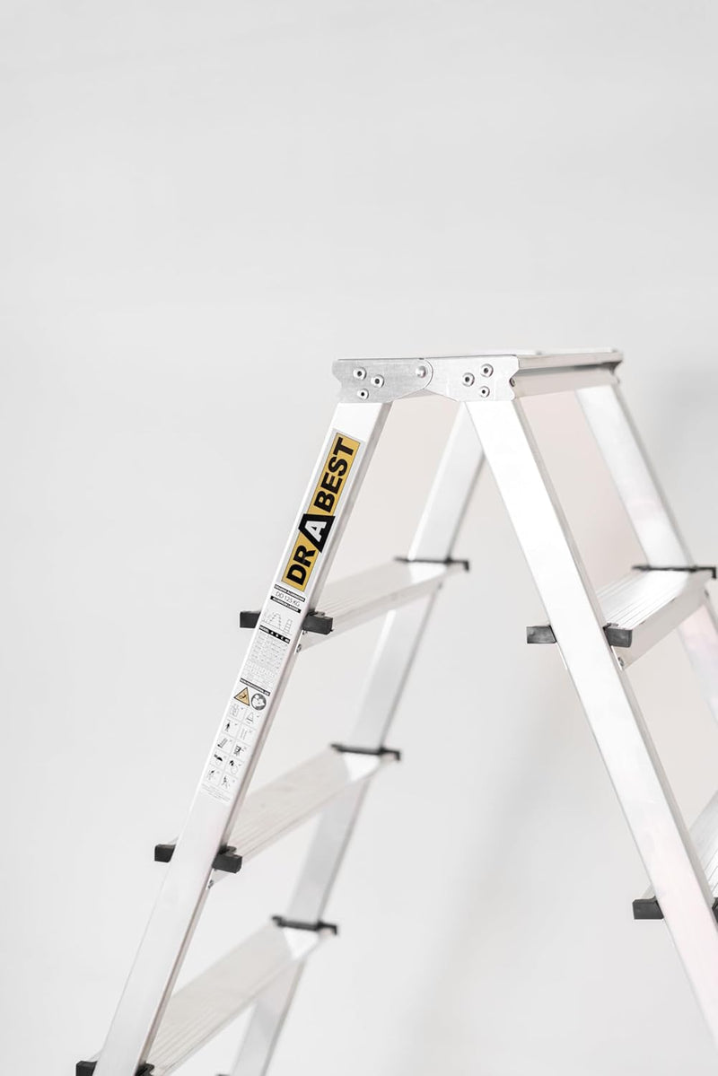 DRABEST Trittleiter Klapptritt Alu Leiter 2 x 8 Stufen Beidseitig Mehrzweckleiter bis 125 kg Belastb