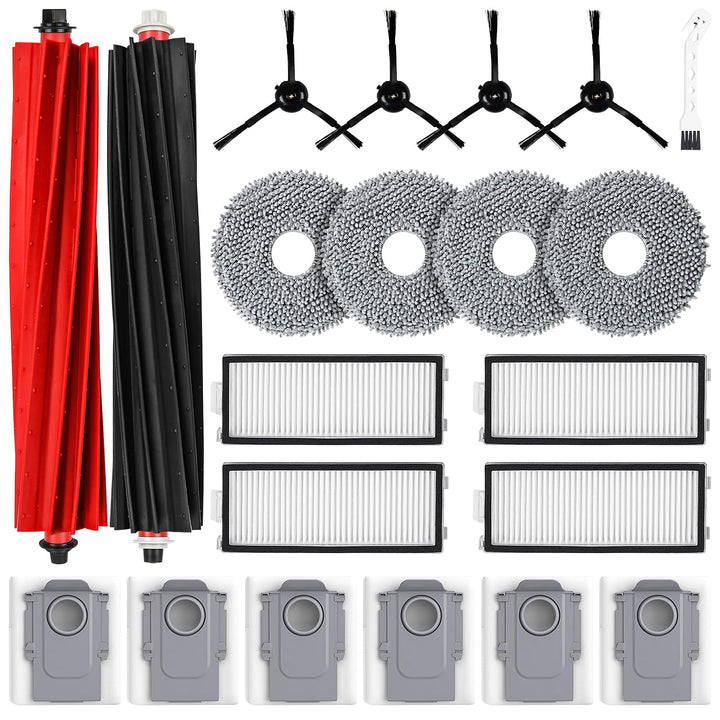 21 Stück Zubehör für Roborock Qrevo Master/Qrevo Slim Saugroboter, 2 Gummi Hauptbürste 6 Staubbeutel