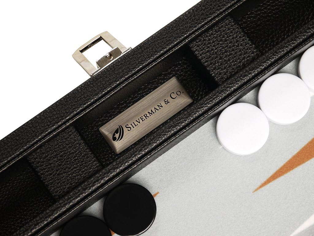 Backgammon-Set, 33 cm, Reisegrösse, schwarzes Brett, weisse und Rum-Punkte
