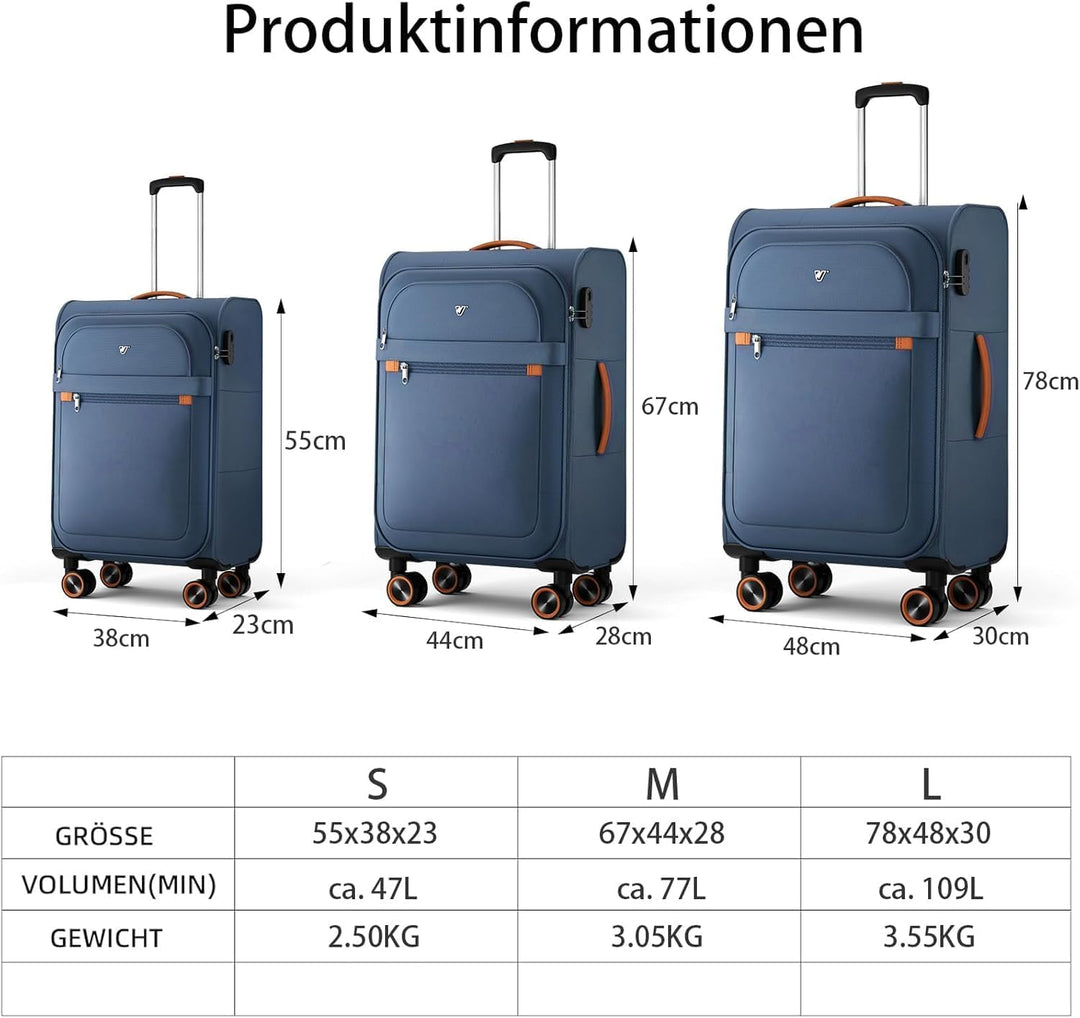 Weichschalen Handgepäck Koffer - Stoff Koffer Trolley 55x38x23cm Blau S, Blau S
