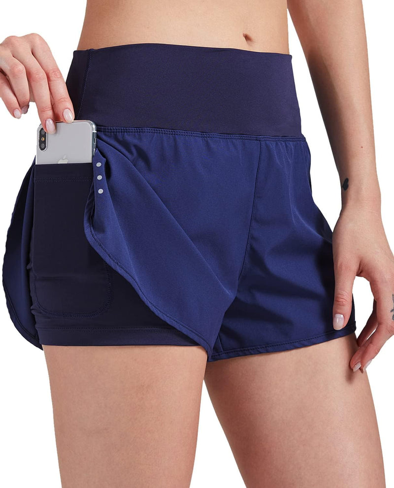 VIGVAN 2 in 1 Laufhose Damen Sport Shorts Sommer Kurze Hose Schnell Trocknend Fitness Shorts Yoga Sh