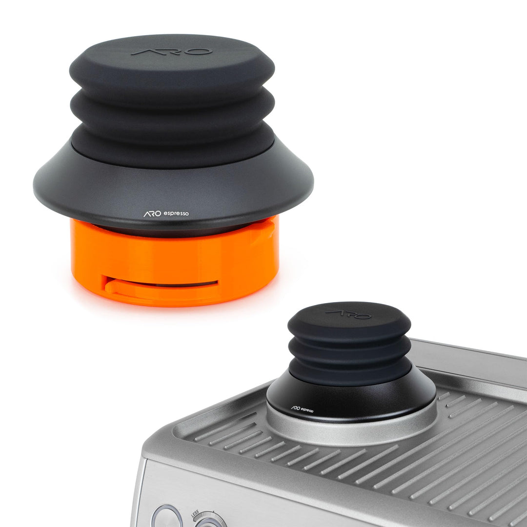ARO Espresso™ Aluminium-Trichter mit Silikonbalg und integriertem Anti-Popcorn-Rohr, kompatibel mit