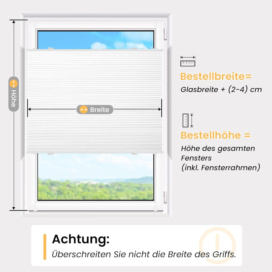 BelleMax Wabenplissee ohne Bohren verdunkelung Thermo plissee klemmfix, Weiss-weiss 90x90cm 100% Bli