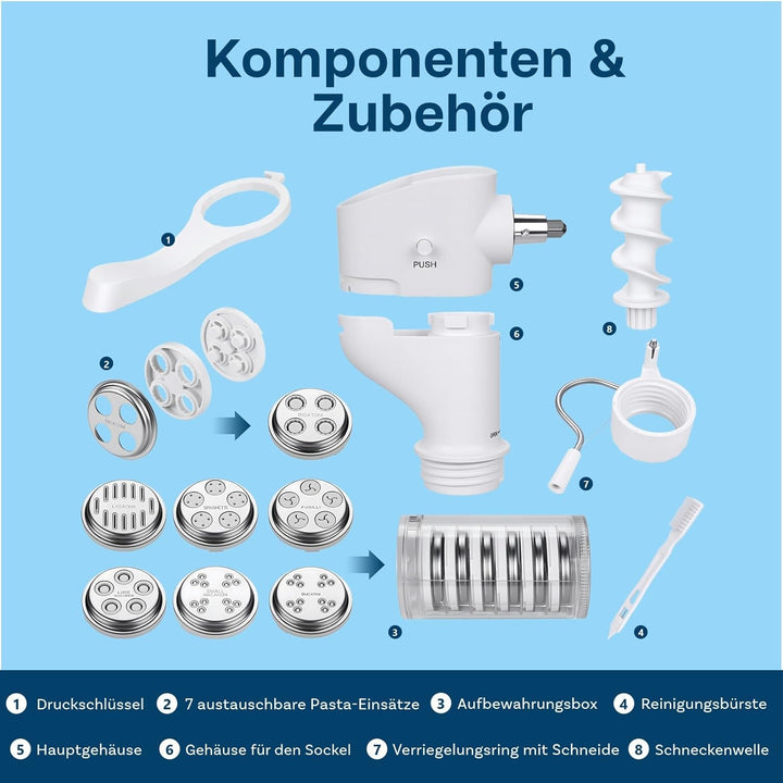 Pasta Press Aufsatz für KitchenAid Küchenmaschinen von MMOBIEL – 7-in-1 Pasta Maker mit Austauschbar
